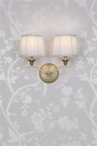 (image for) Laura Ashley Hemsley 2 Light Wall Light Matt Antique Brass With Shade